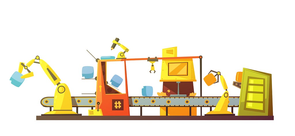 Vector illustration of robotic automation in a warehouse