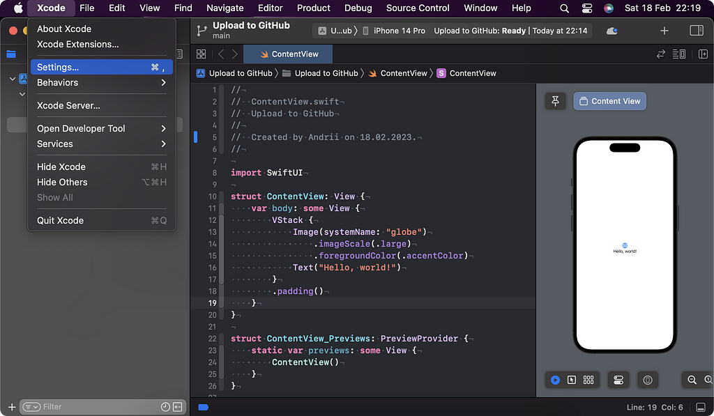 Screenshot from Xcode