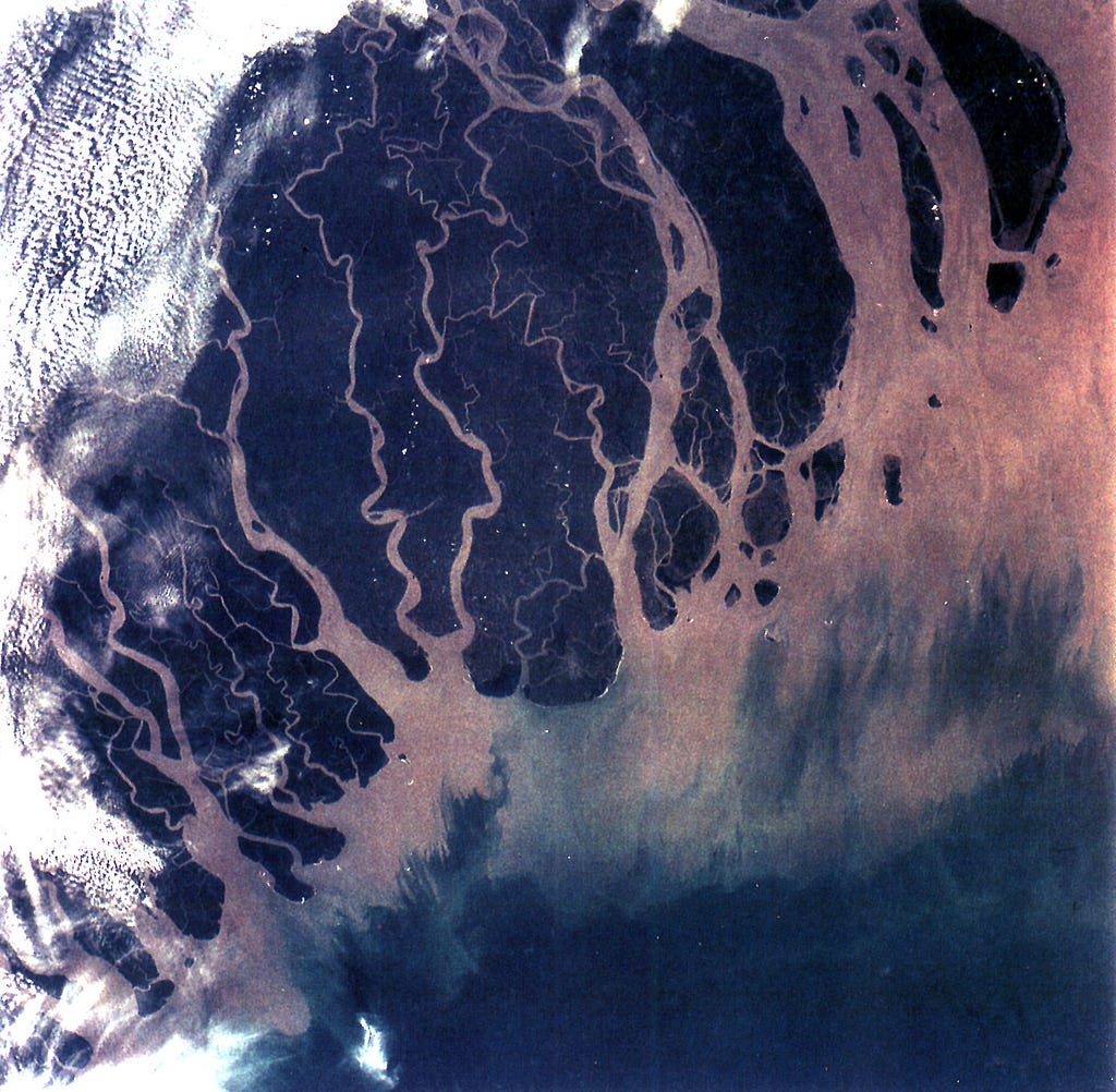 The Ganges delta in India and Bangladesh as the largest river delta in the world
