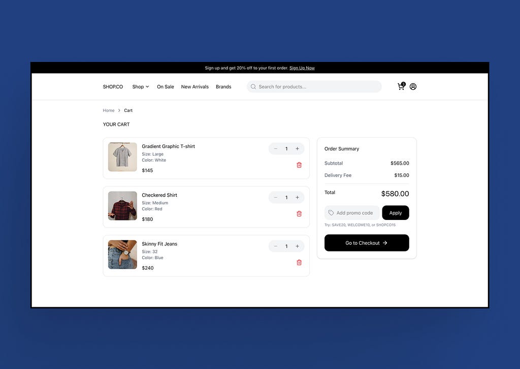 E-commerce cart page prototype generated from a PRD-based Figma Make prompt
