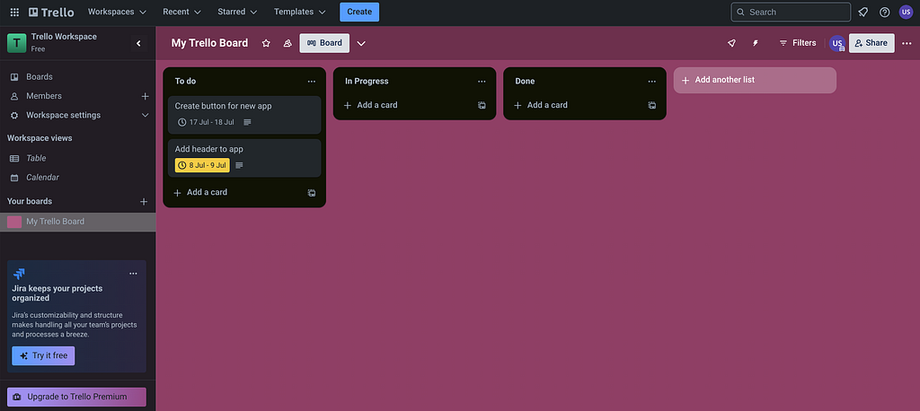 Setting up in Trello