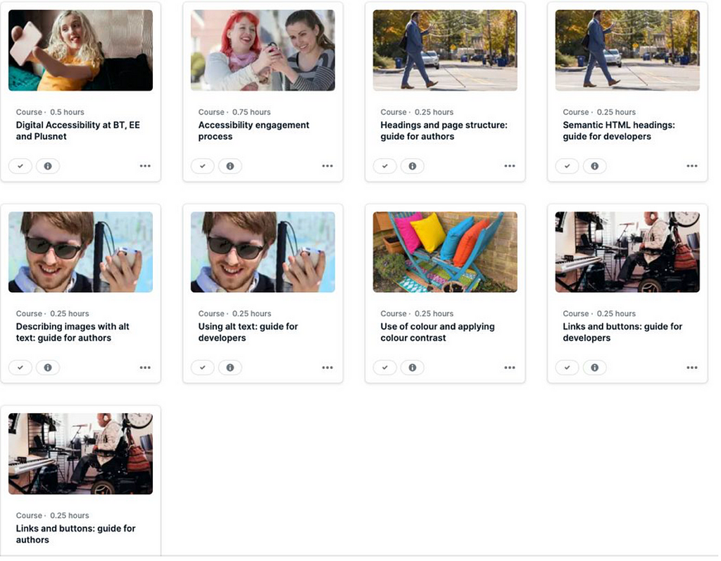 We published a collection of nine Digital Accessibility courses, ranging from simple techniques on headings, colour contrast and use of colour, images, links and buttons to engagement process.