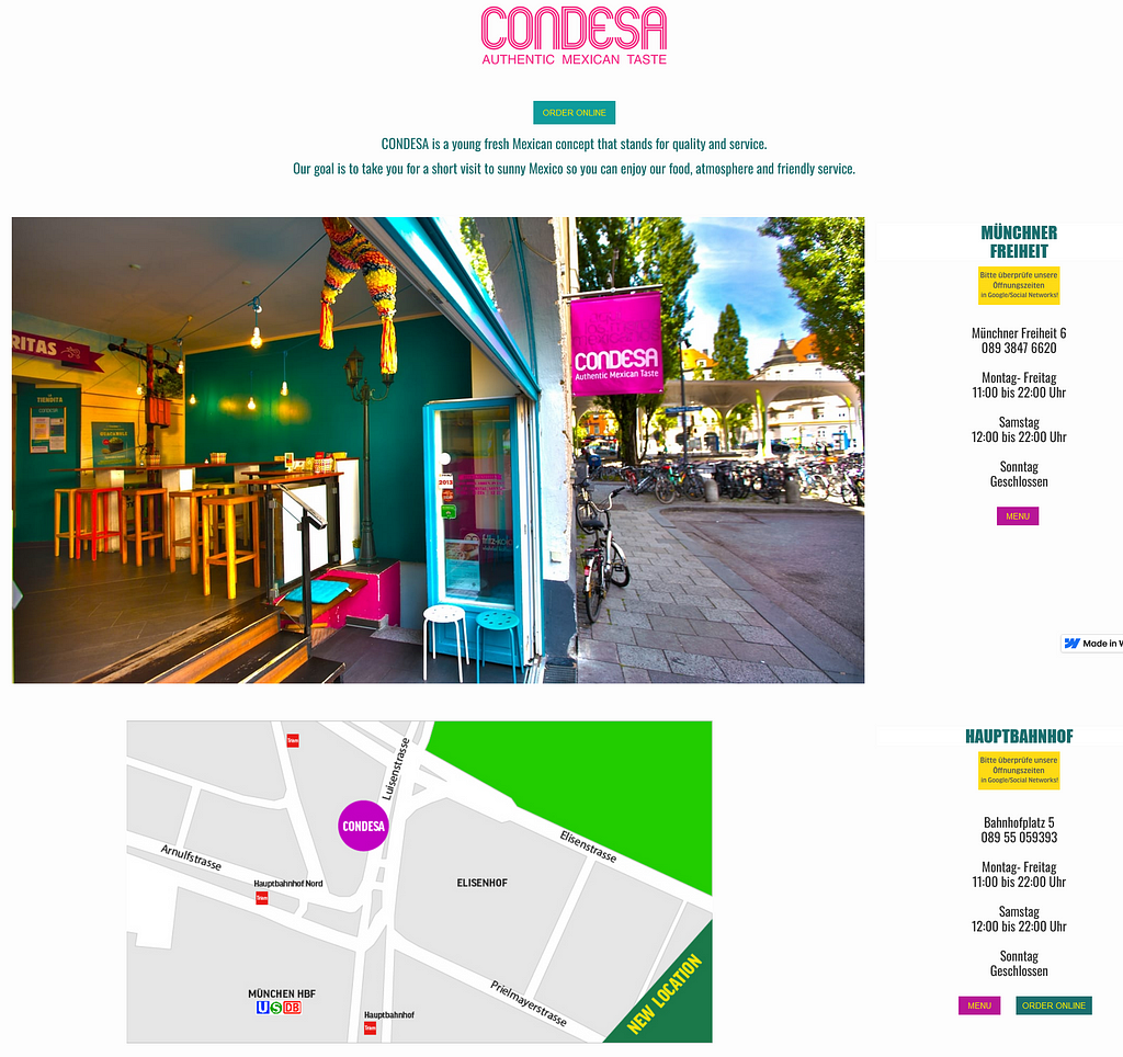 Screen capture of Condesa’s current website
