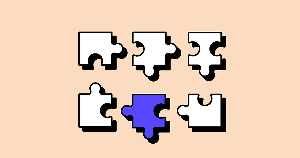 Illustration of puzzle pieces. One of the pieces does not match the puzzle.