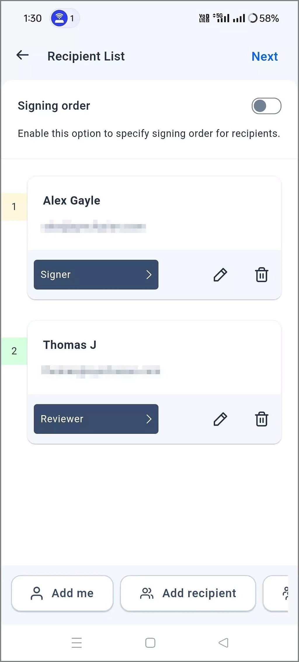 Adding Recipients to the Document