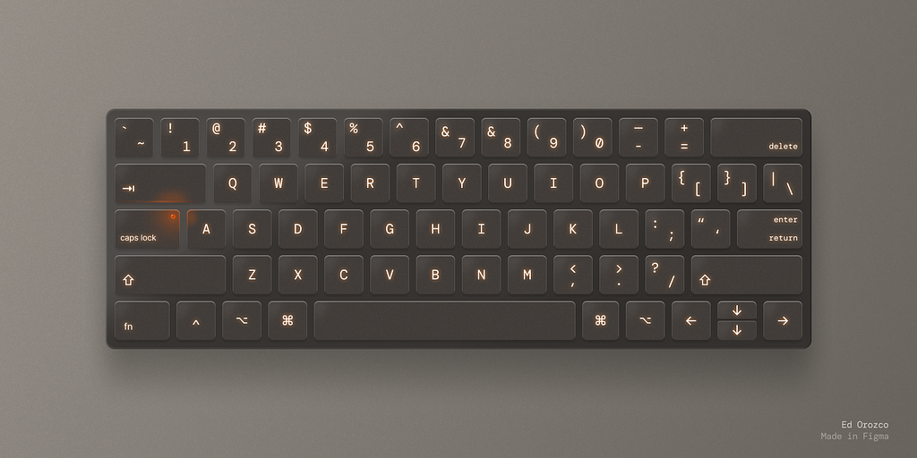 An illustration of a black keyboard with the caps lock key activated over a gray background