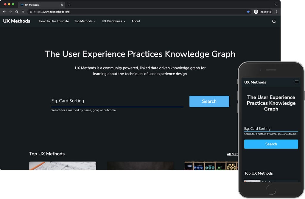 Screenshot of UXMethods.org on desktop and mobile