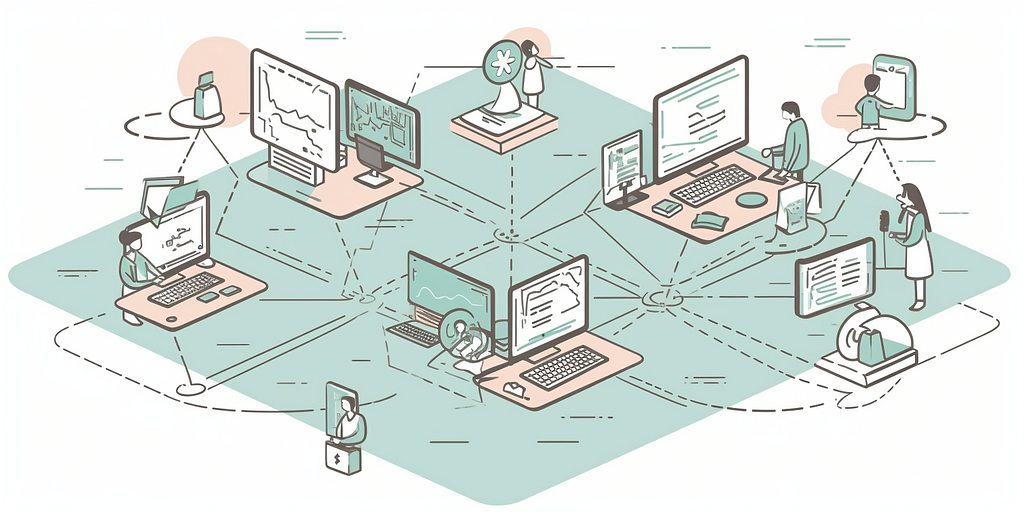 Computers communicating with each other.