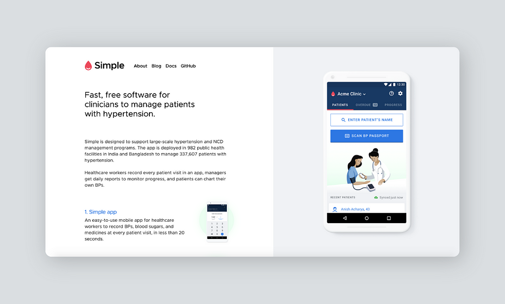 Screenshot of healthcare app Simple’s website
