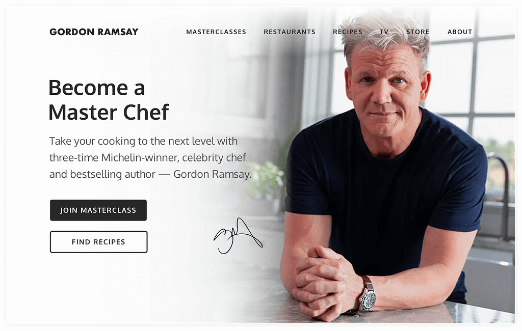 Gordon Ramsay’s website after revising the copy and visual design.