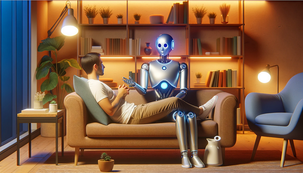 A man opening up to his AI therapist — Picture generated using DALL-E