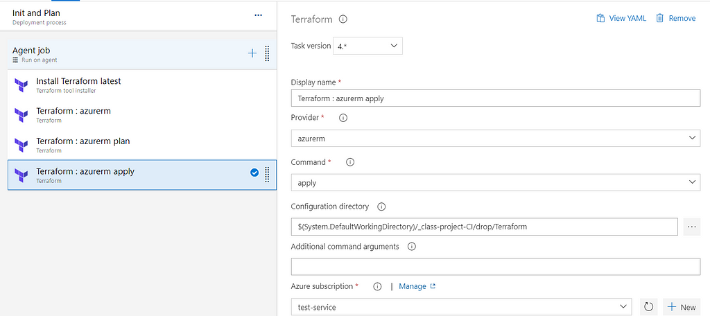 Edit the terraform apply task