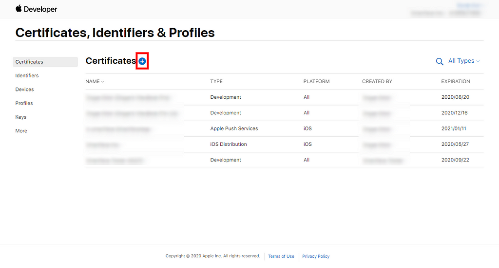 Adding a new certificate on the new Apple Developer Portal