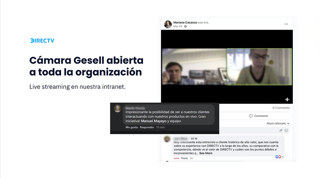 Cámara Gesell abierta a toda la organización. Imágen que muestra cómo se transmiten en vivo las entrevistas de DIRECTV para toda la empresa.