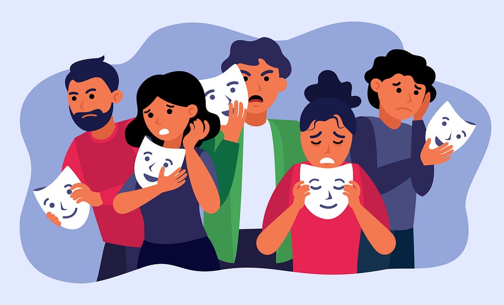 <a href=”https://www.freepik.com/free-vector/depressed-people-holding-face-masks-hiding-emotions_9649345.htm#query=impostor%20syndrome&position=3&from_view=keyword&track=ais">Image by pch.vector</a> on Freepik