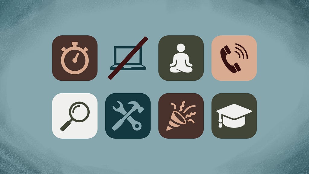 A series of icons representing the steps to take to handle an urge.