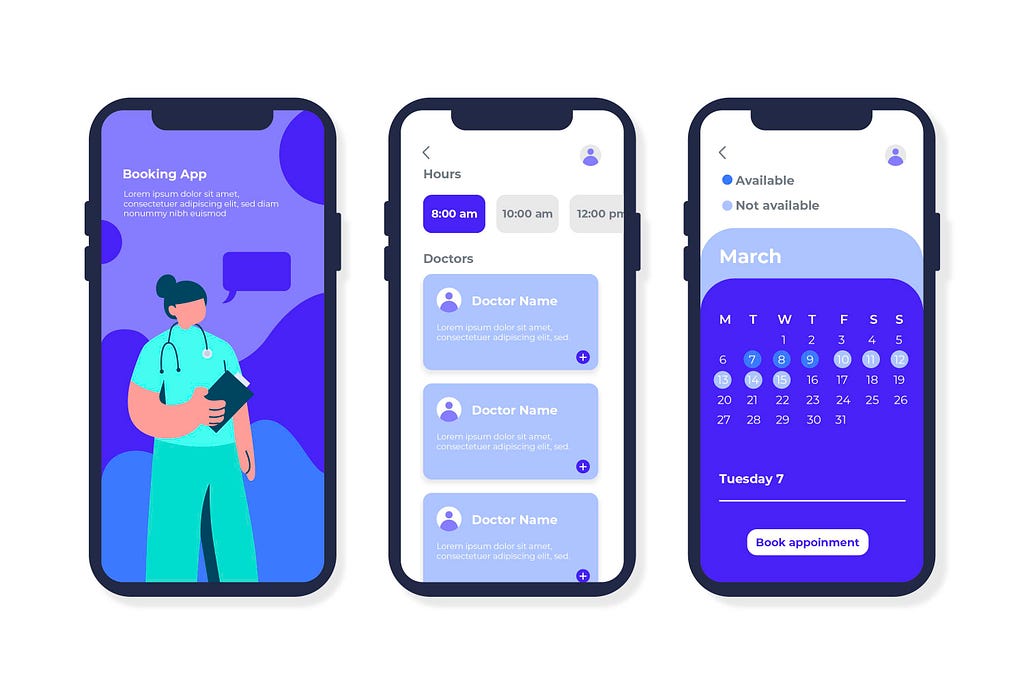 Medical booking app interface