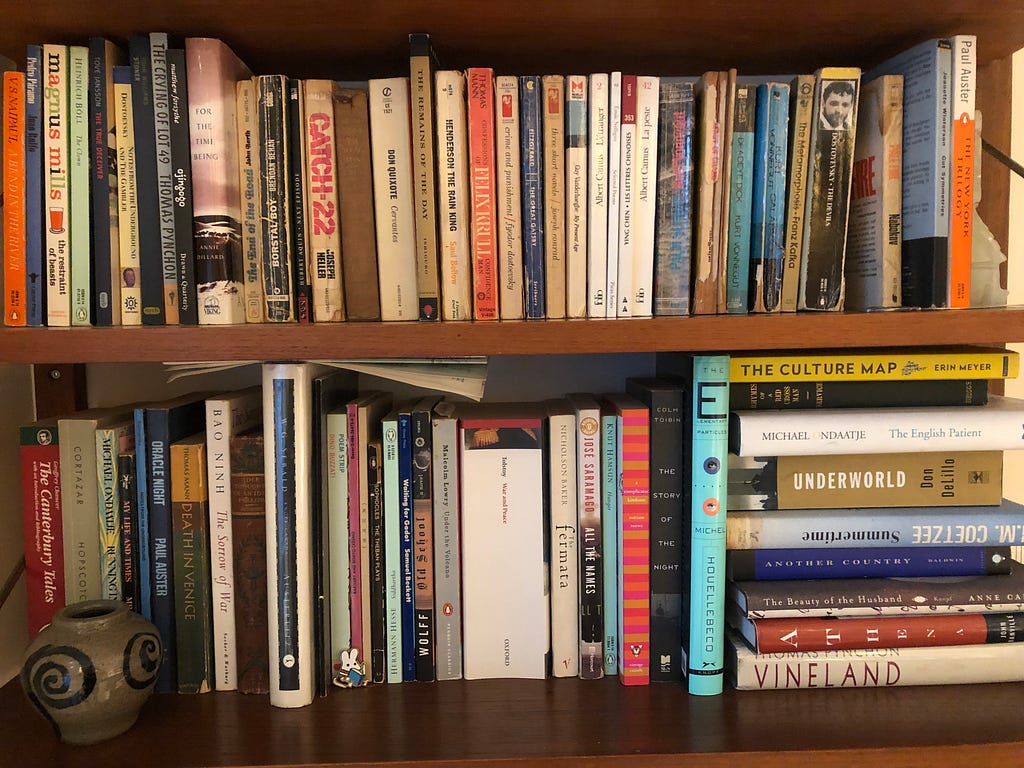 Picture of a bookshelf with books on it.
