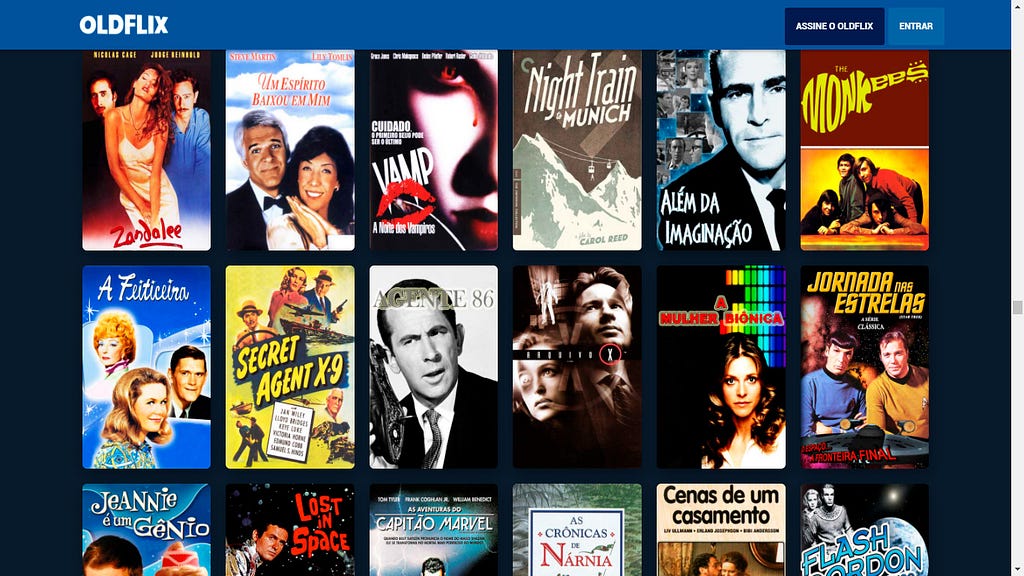 Página do serviço de streaming Oldfix com diversos pôsteres de filmes.