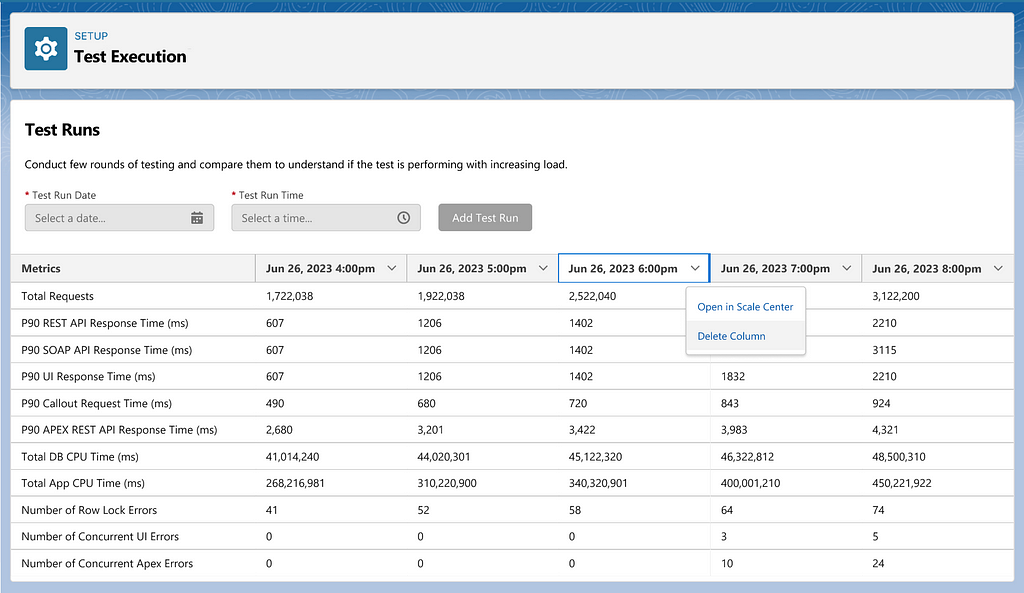 Salesforce Scale Test test execution screen