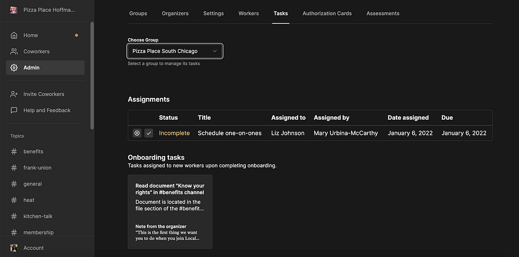 A screenshot of the admin panel of GetFrank.com showing task creation and set up.