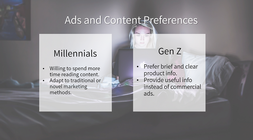 Advertising and marketing content preferences of millennials and Gen Z.