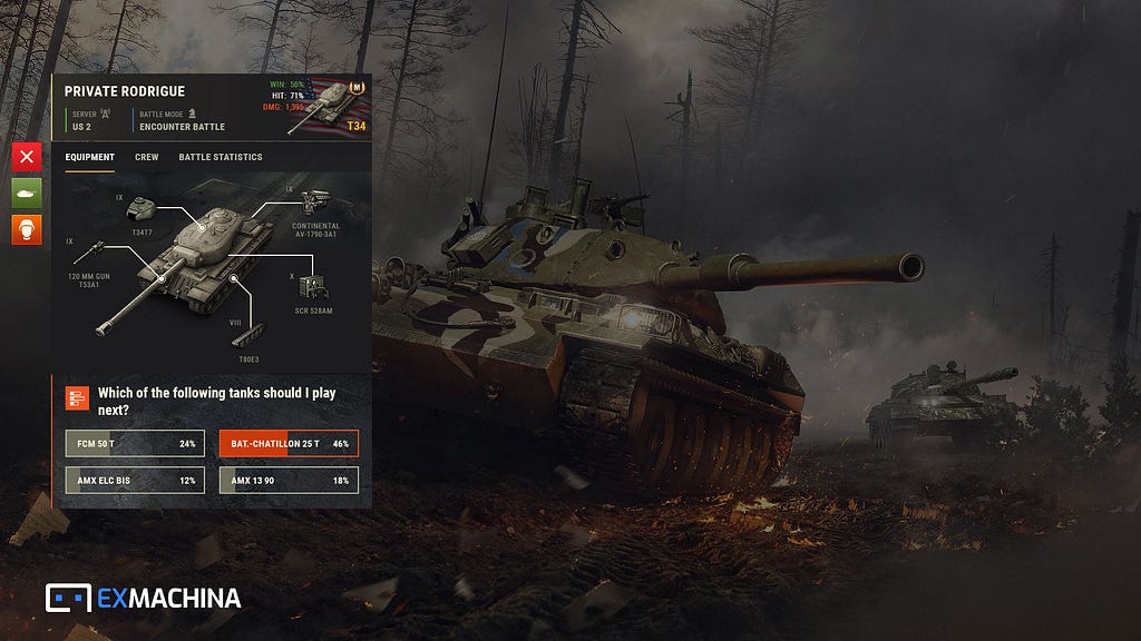 Example how World of Tank can display the current vehicle stat directly on the live stream.