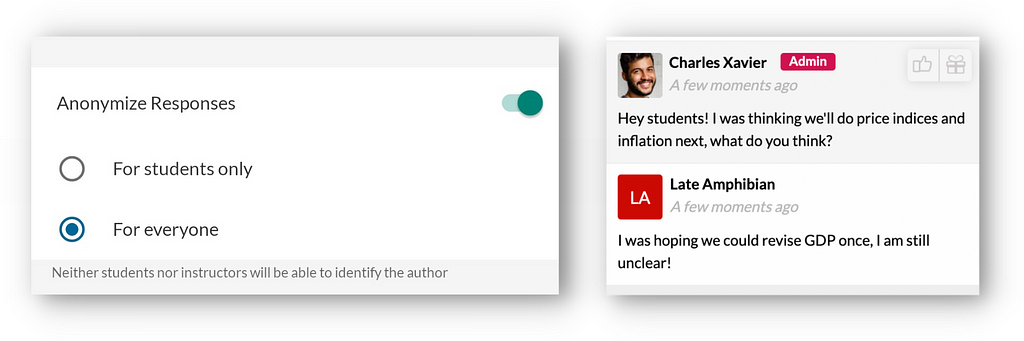 Instructors can choose to allow anonymous responses in discussions on Acadly.
