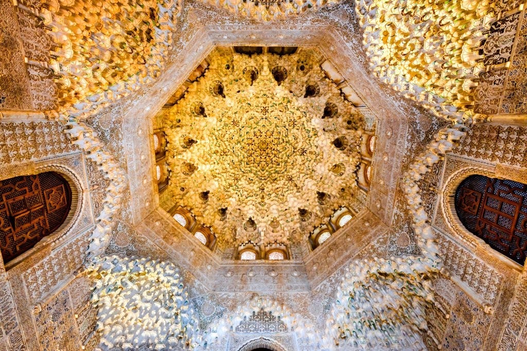 Granada, Spain Muqarnas ceiling decoration in Alhambra palace.