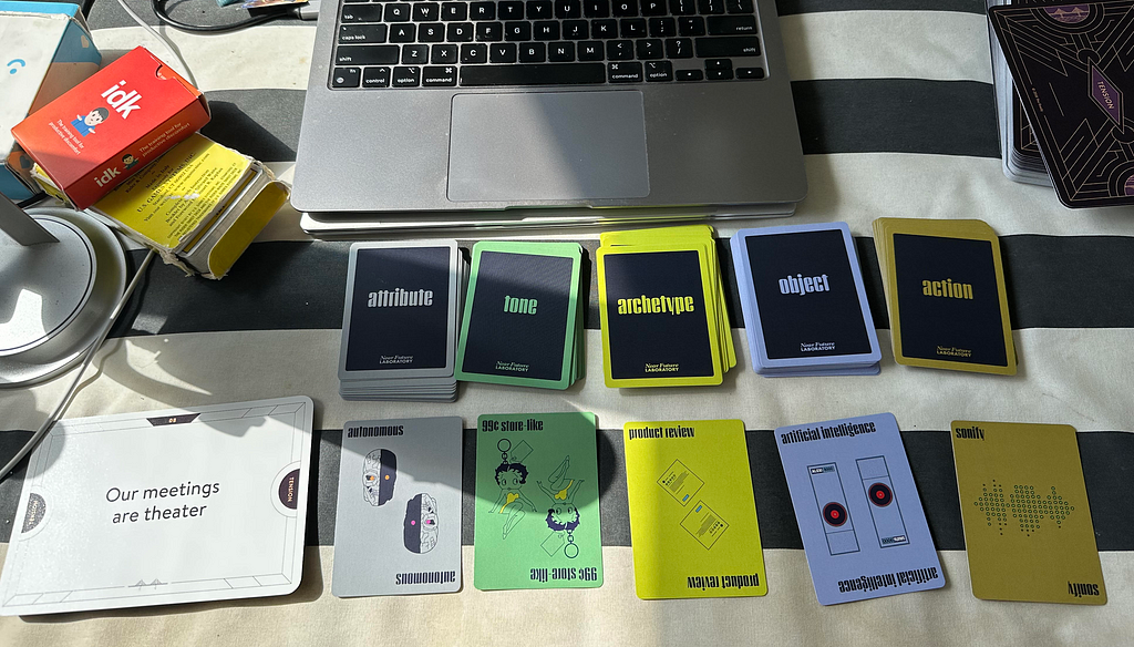 The Ready’s tension card and Near Future Laboratory’s work kit of design fiction cards.