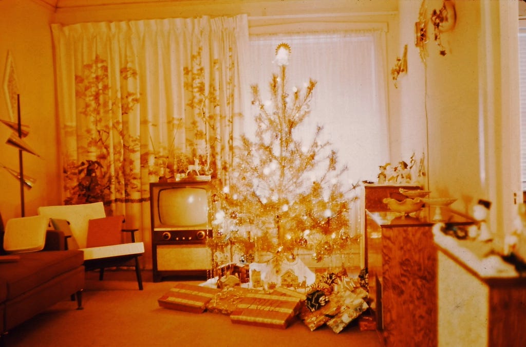 Christmas tree and decorations, 1962.