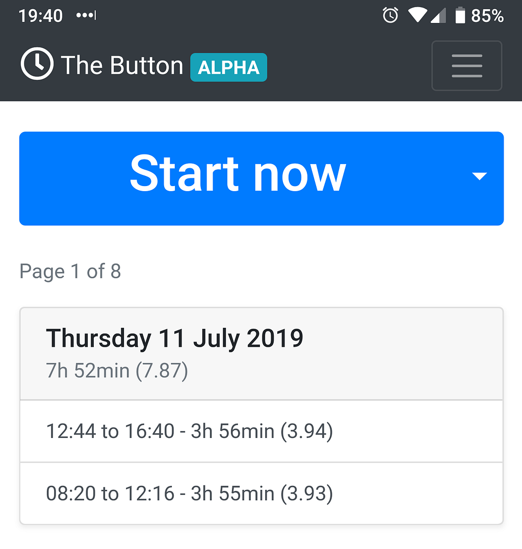 A screenshot from the first public alpha release of The Button.