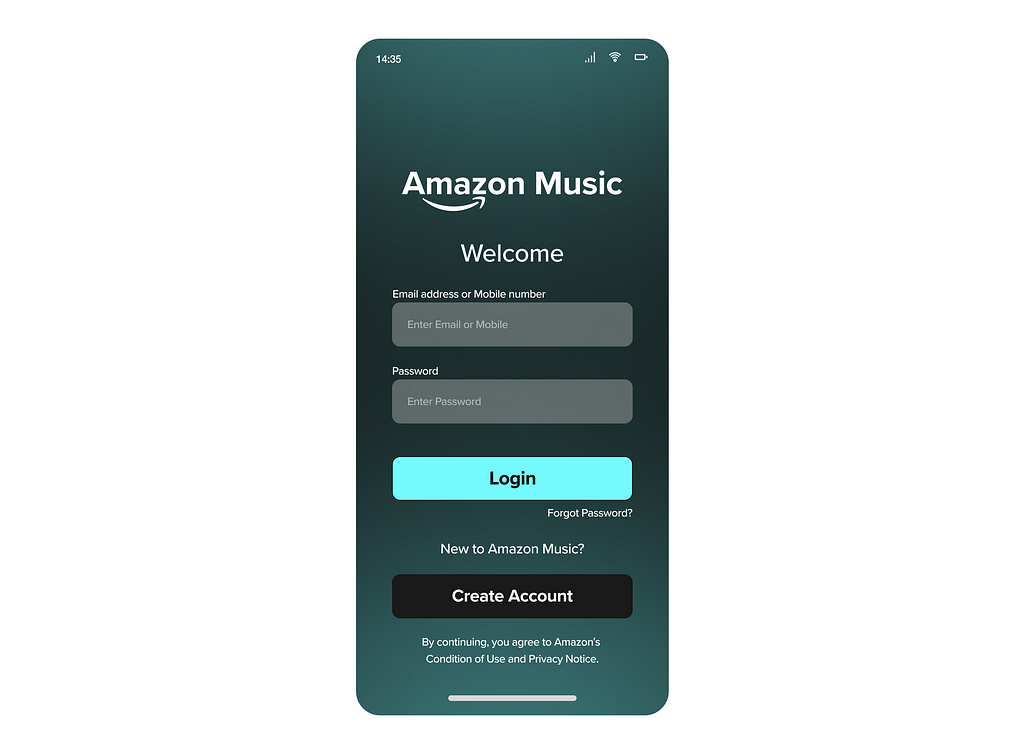 Amazon Music login page redesign
