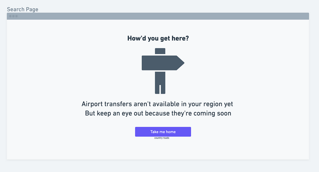 Error page explaining airport transfers are not available in your region