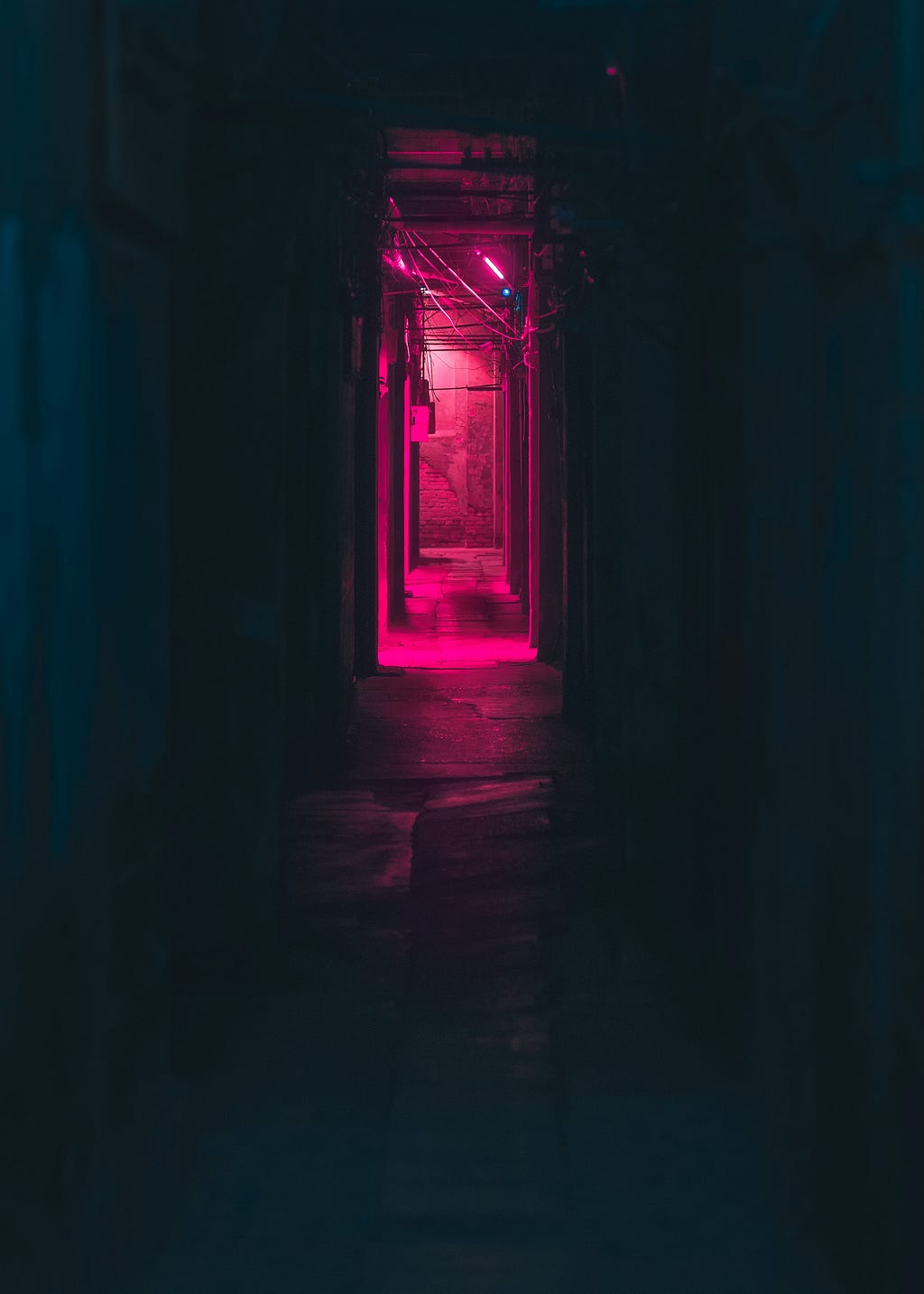 A door way in red light.