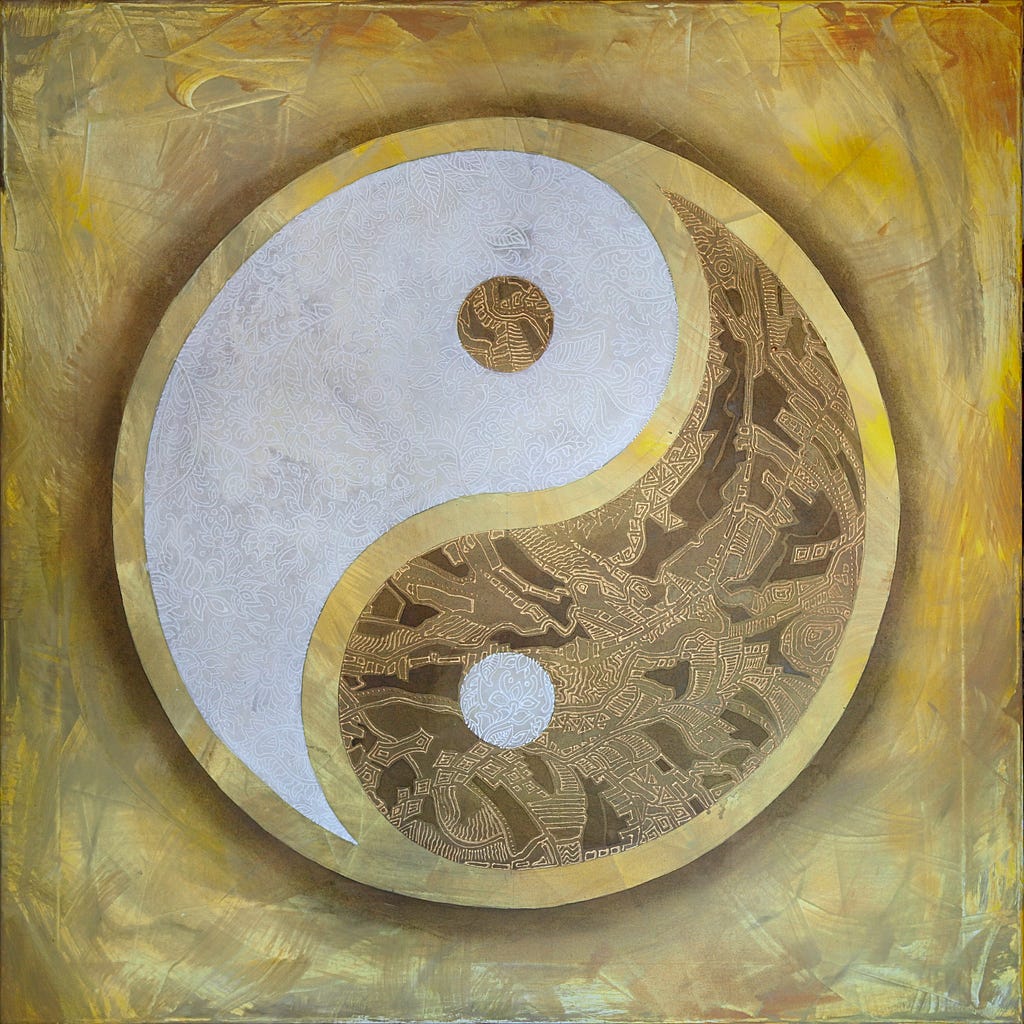 Yin yang symbol on gold background