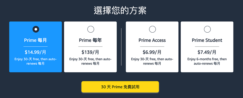 Amazon Prime資費介紹