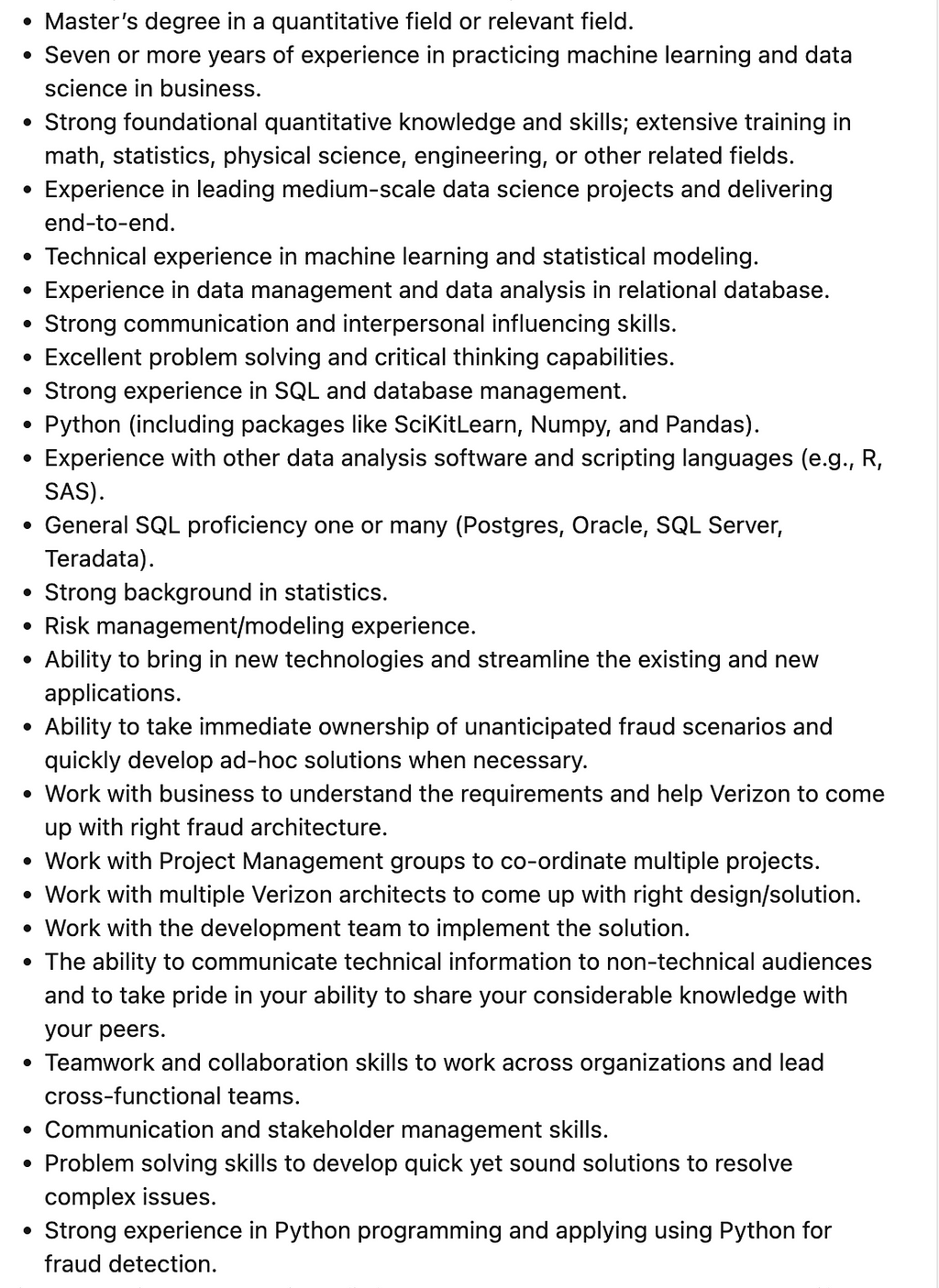 Job Requirement Example from Linkedin