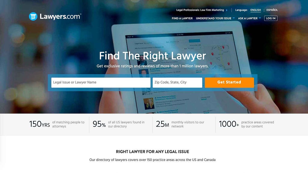 Screenshot of a law firm landing page with minimal information.