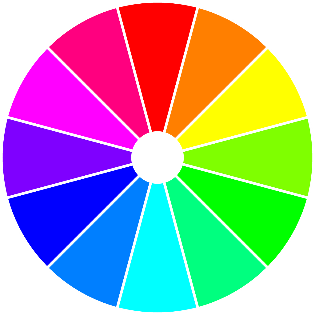 The familiar RGB colour wheel of the sRGB colourspace.