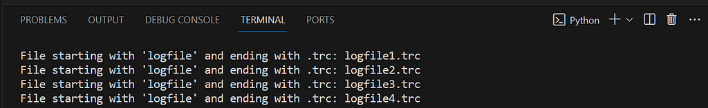 List Of All ‘.trc’ Files Are Shown in the Output Using ‘?’ Wildcard