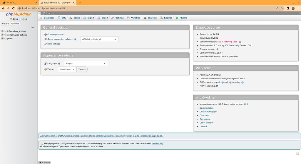 phpMyAdmin view