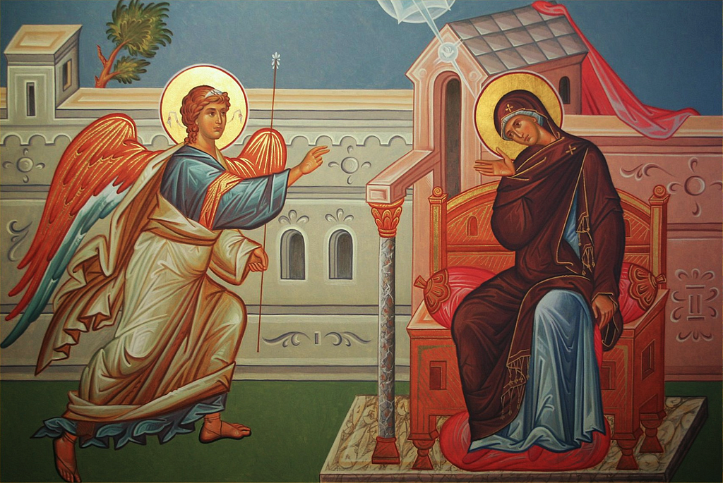 Icon of Archangel Gabriel delivering the news to the Mother of God