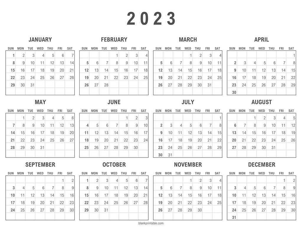 2023 Calendar at a Glance Printable. Downloadable calendar for the year 2023 in black and white. Print our calendars in US Letter size.