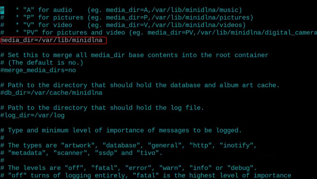 Configure miniDLNA config file