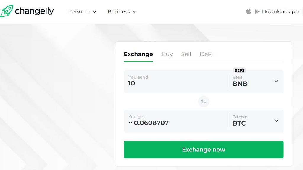 Swap BNB for Bitcoin with Changelly