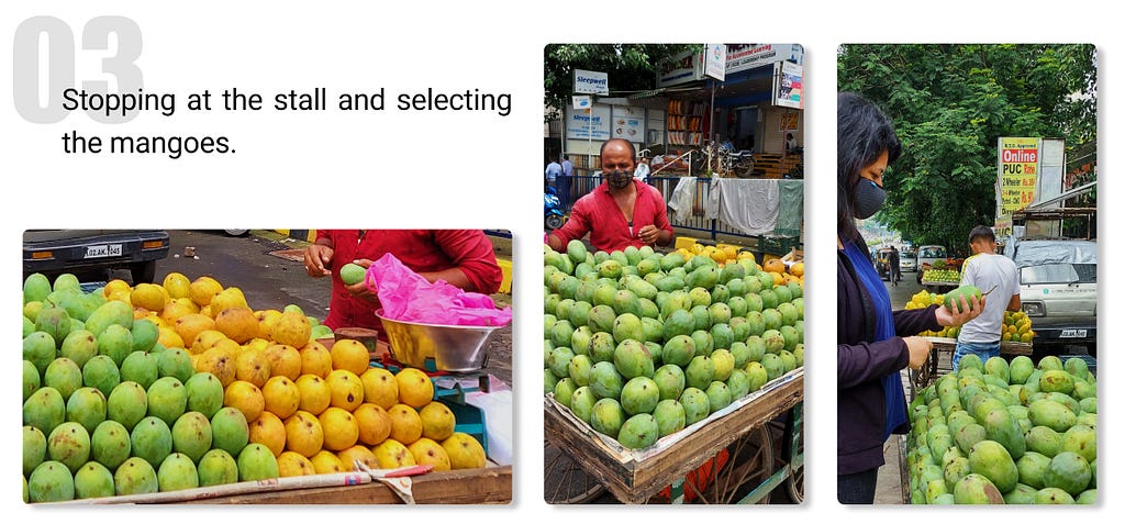 Images of mango stall and me picking mangoes. ❤