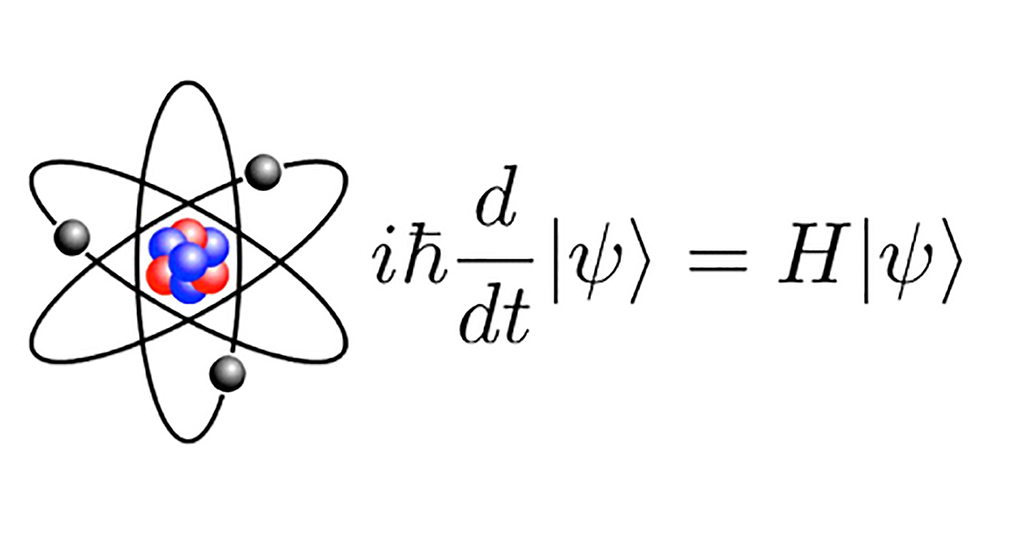 Illustration of an atom with an equation.