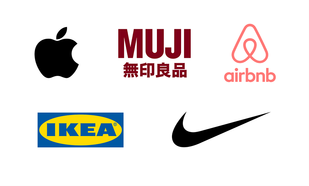 Logs of Apple, Muji, Airbnb, IKEA and Nike