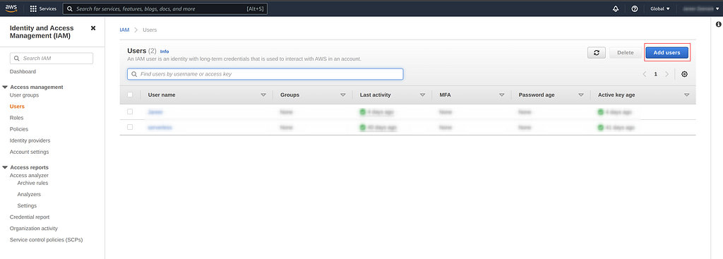 IAM > Users > Add Users